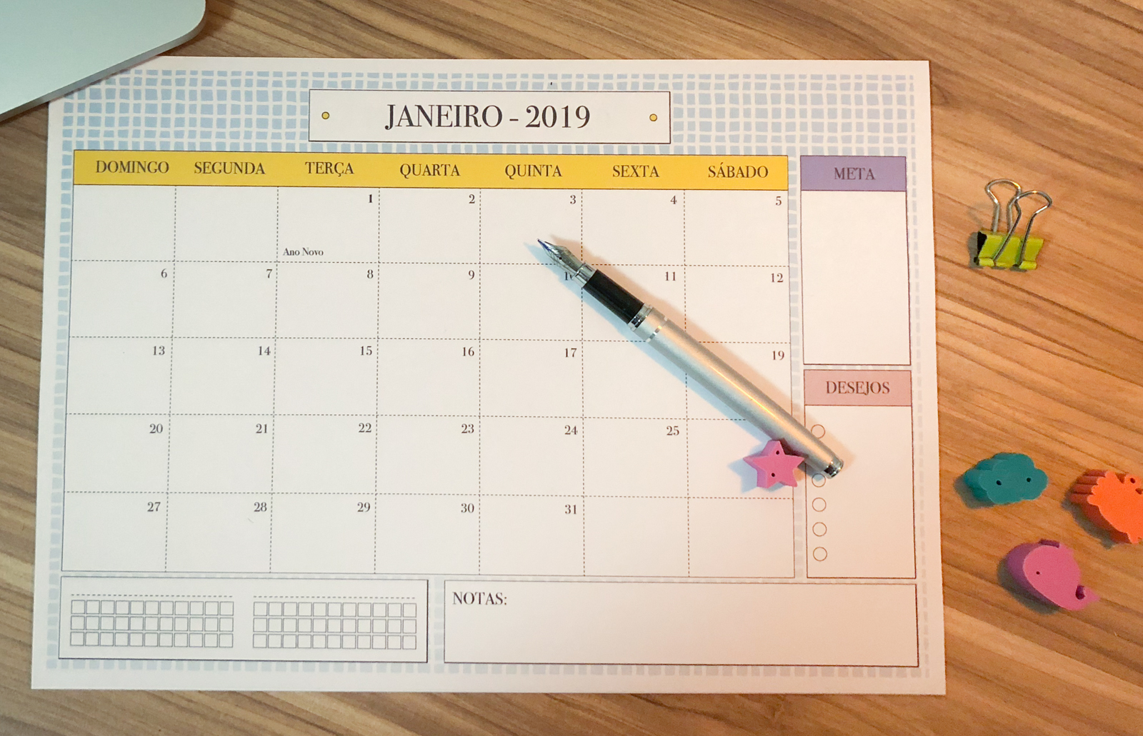 calendário 2019 para imprimir - foco na produtividade