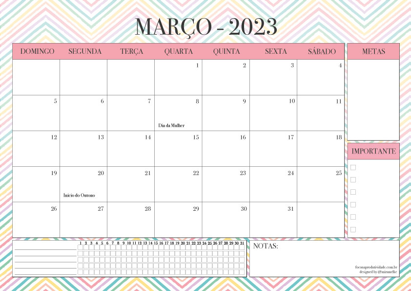 Março 2023 - Calendário 2023 em PDF para Imprimir